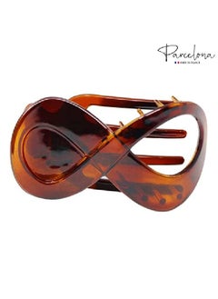 Parcelona French Infinity Loop Tortoise Shell Brown 3” Cellulose Acetate Side Slide In Yoga Flat Teeth Hair Claw Clip Clutcher For Women And Girls (Tortoise Shell Brown)  - Image 5