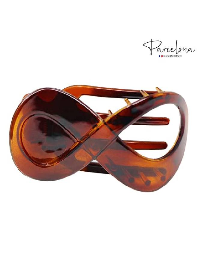 Parcelona French Infinity Loop Tortoise Shell Brown 3” Cellulose Acetate Side Slide In Yoga Flat Teeth Hair Claw Clip Clutcher For Women And Girls (Tortoise Shell Brown) - Image 5