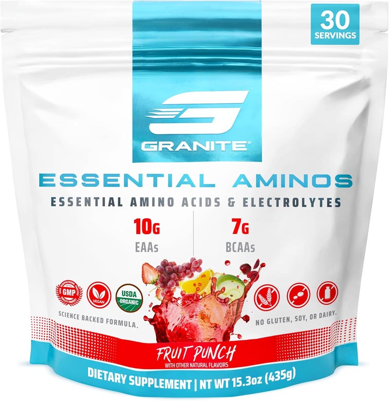 Granite Supplements Granite Essential Amino Acids Powder for Muscle Recovery and Growth with 10g EAAs and 7g BCAAs  SoyFree GlutenFree 448g 30 Servings Fruit Punch Flavor - Image 1