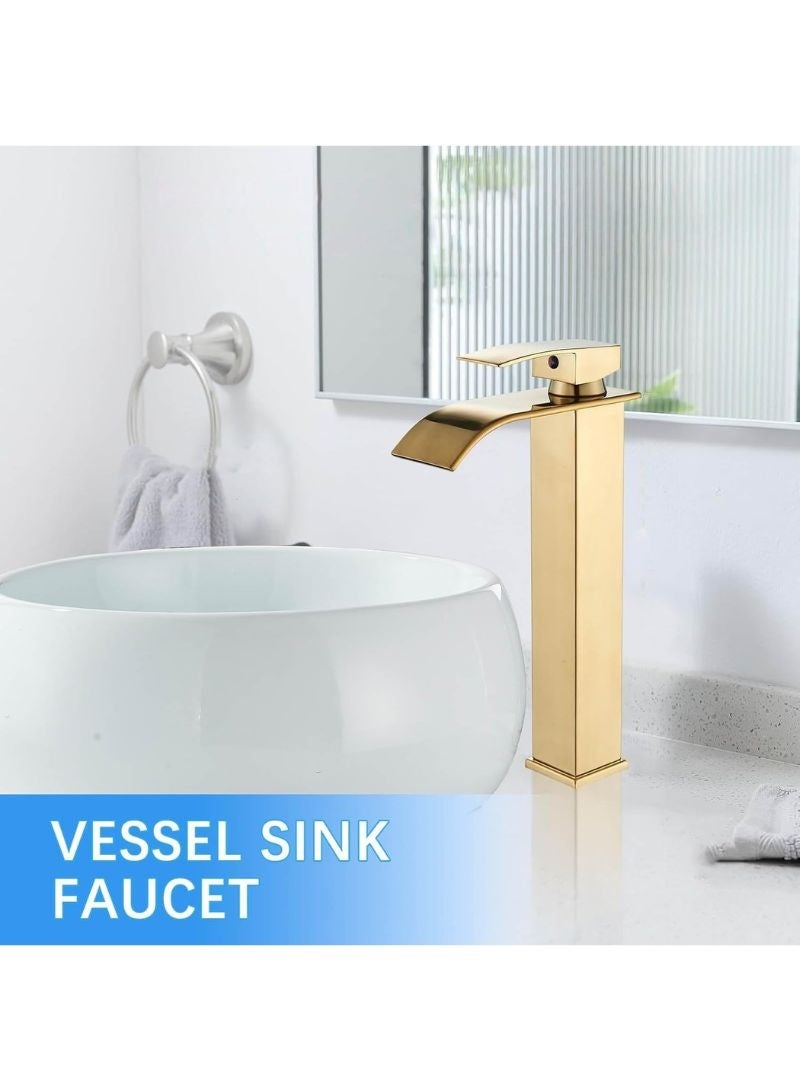 Basin Tap | High Arc | Tall Basin Mixer tap | Commercial 1-Hole | Brass Single Lever | Deck Mounted (Shining Gold) - Image 3