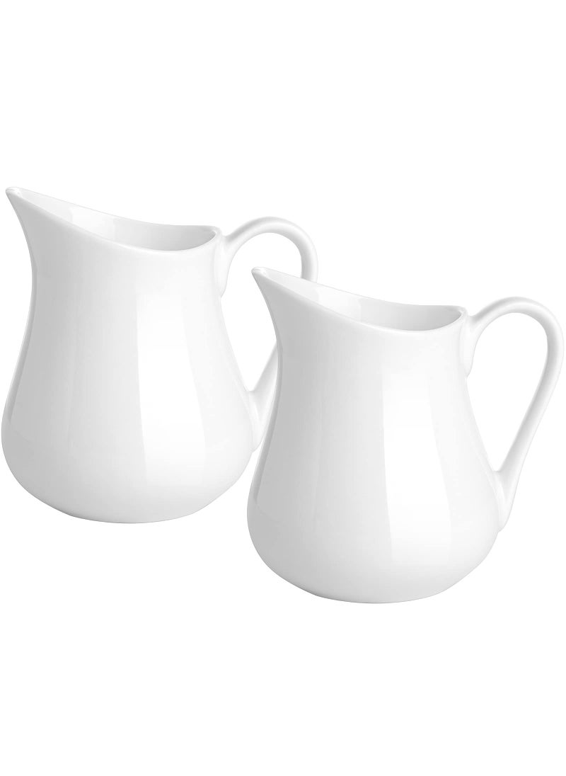 Gurygo Gurygo 2 Pack 4 Oz Classic White Ceramic Small Creamer Pitcher with Handle Fine Porcelain Small Milk Pitcher  Ceramic Creamer Container for Coffee Milk Sauces Salad Microwave  Freezer Safe 