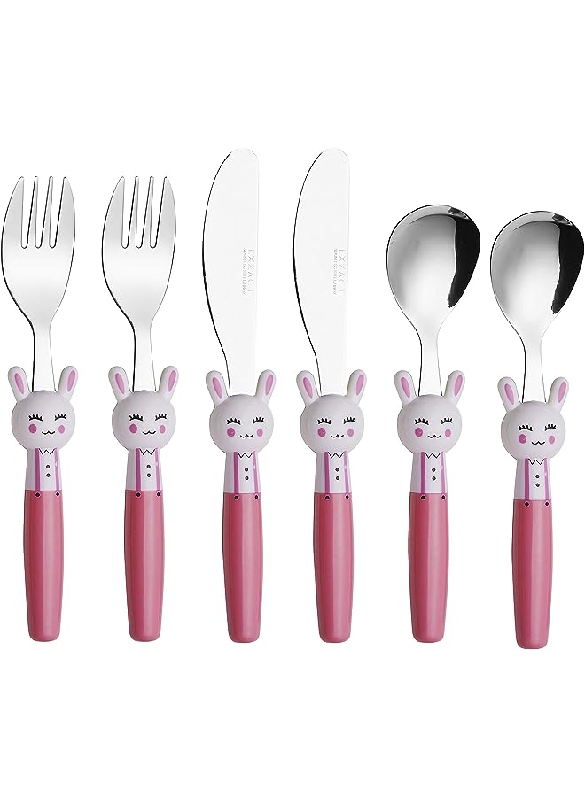 Exzact Children'S Cutlery Stainless Steel 6pcs Set/Kids Cutlery/Toddler Utensils/Flatware - 2 X Forks, 2 X Safe Dinner Knives, 2 X Dinner Spoons (Rabbit X 6) - Image 1