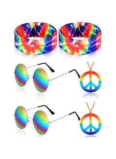 Generic Hippie Costume Set, Hippie Sunglasses, Peace Sign Necklace and Tie Dye Headband for 60s 70s Accessories  - Image 1