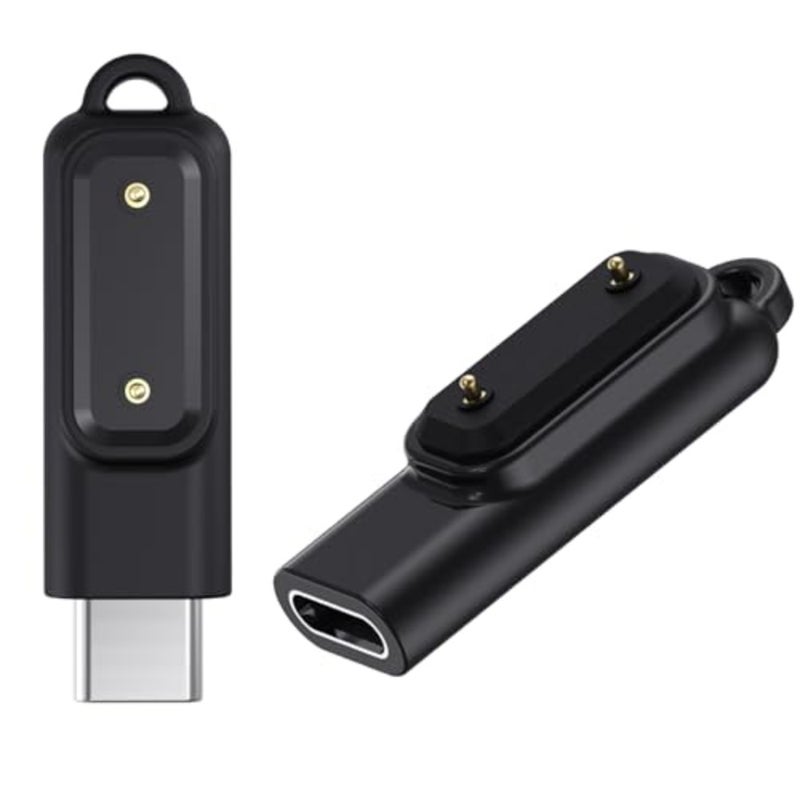 متوافق مع Huawei Band 10/9/8/7/6/Fit 3/Fit 2 Type C ذكر إلى أنثى محول شاحن قابس شحن سريع ملحقات الساعة الذكية أسود/2 قطعة - Image 1