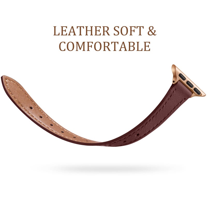 Charlam Slim Leather Band Compatible with Apple Watch Band 40mm 38mm 41mm 42mm 44mm 45mm 46mm Women, Top Grain Genuine Leather Strap Thin Wristband for iWatch Series 11 10 9 8 7 6 5 4 3 2 1 SE,Wine - Image 3