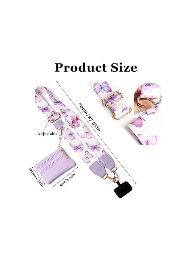 Green Tiger Clip and Go Strap for Phone with Wallet Crossbody, Phone Strap with Zippered Wallet, Adjustable Anti Theft Cellphone Lanyard for Women, Cellphone Chain Accessories (Purple Butterfly) - Image 5