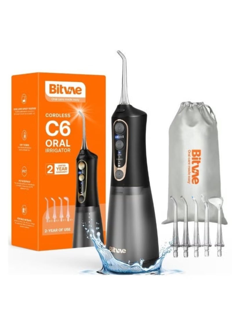 Bitvae C6 Large Capacity Water Dental Flosser for Teeth, Rechargeable Cordless Oral Irrigator with 300ML Built in Tank, 3 Modes and 6 Jet Tips, IPX7 Waterproof for Home and Travel