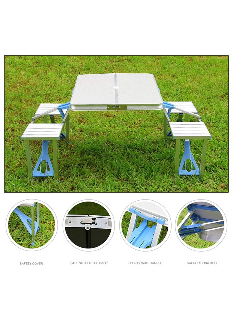 DubaiGallery Folding Camping Picnic Table with 4 Seats with Garden Umbrella Hole Portable Table Aluminum Alloy Frame with Soft Handle Suitable for Barbecue Travel Outing - Image 3