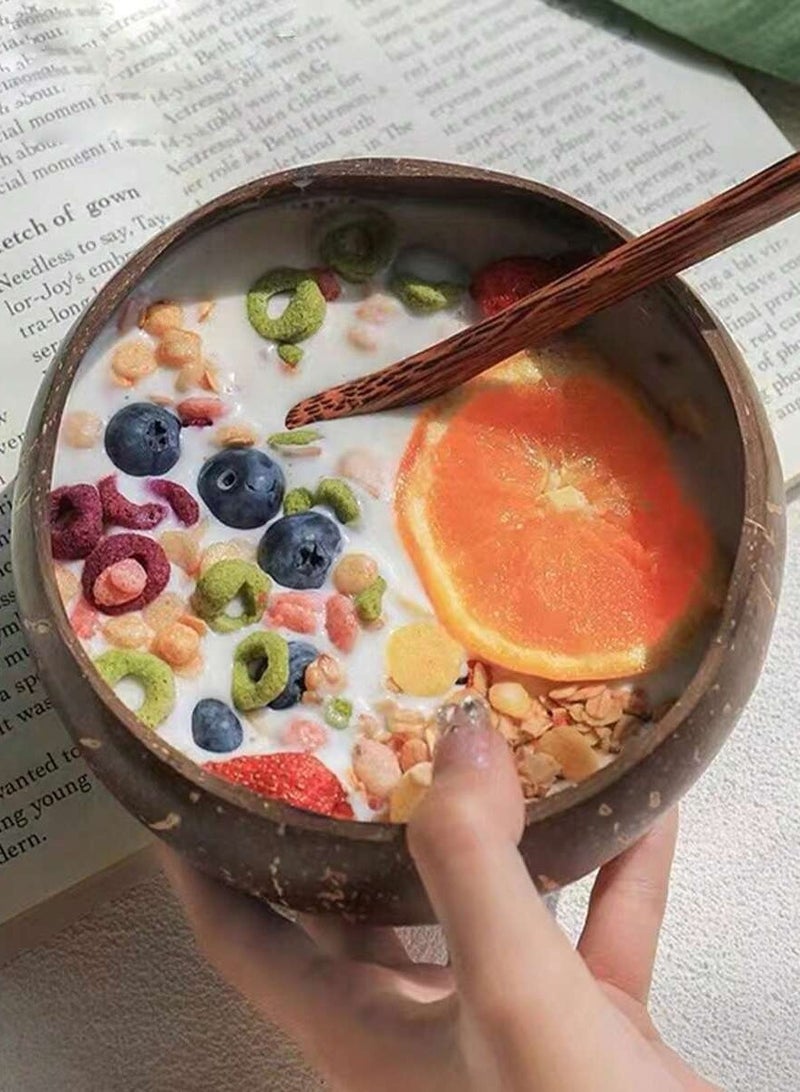 1pc Coconut Bowl Eco-Friendly Wooden Serveware – Natural Plant-Themed Handcrafted Wood Bowl for Salads, Desserts – Ideal for Sustainable Home Dining (Material: Wood; Theme: Plants; Use Without Electricity) - Image 1