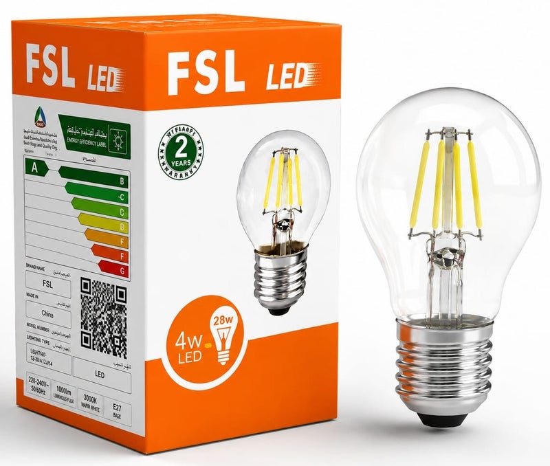 إف اس إل لمبة LED فيلامنت 4W إضاءة دافئة 2700K موفرة للطاقة - Image 1