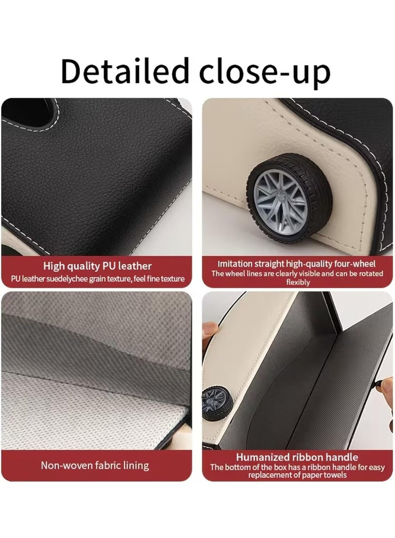 ATRJSZ Car-Shaped Tissue Box Holder, PU Leather Tissue Case with Anti-Slip Base, Auto Interior Organizer Napkin Holder, Luxury Car Accessories for Dashboard (Black and beige) - Image 4