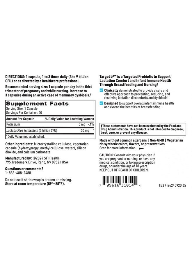 Klaire Labs Klaire Labs SFI Health Ther-Biotic Target B2 Breastfeeding Supplement for Lactation Support - Lactobacillus Fermentum Probiotic - Promote Healthy, Comfortable Breastfeeding (90 Capsules) - Image 5