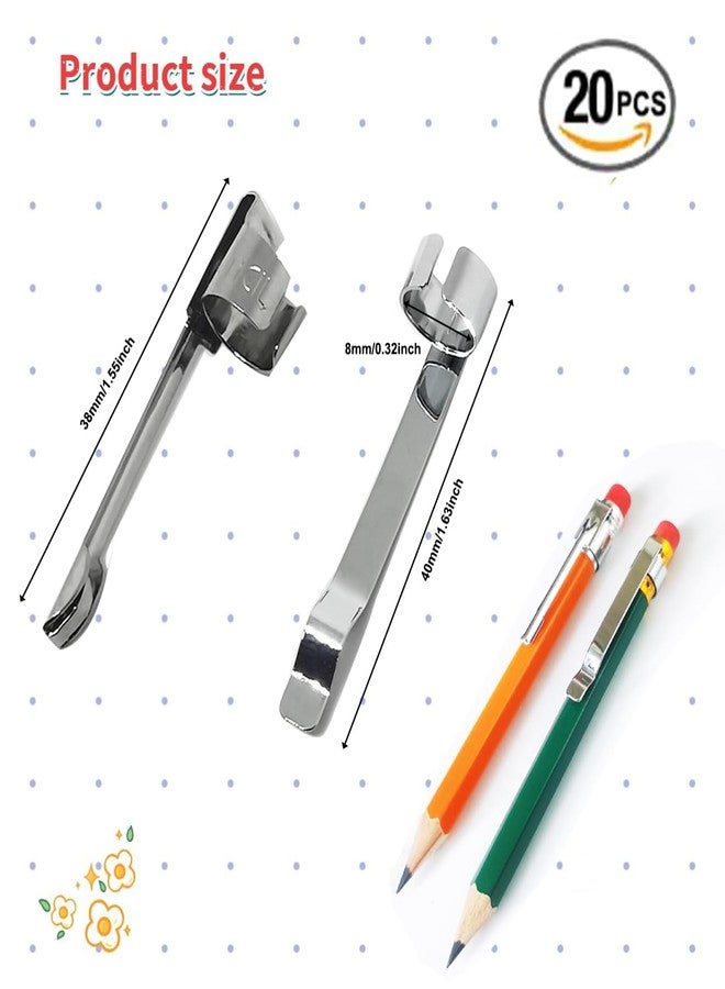 Adhere Pencil Clips, Silver Metal Clips Sliding Epoxy Pen Golf Pencil, Pocket,Shirt, Study Holder Portable Hanging 2 Style(20pcs) - Image 2