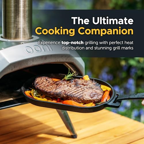 Ooni Cast Iron Grizzler Pan - Grill Frying Pan, 12" x 6" Griddle Plate with Removable Handle and Bamboo Trivet, Pre-Seasoned Non-Stick Oven Safe Cookware, Pizza Oven and BBQ Accessories - Image 3