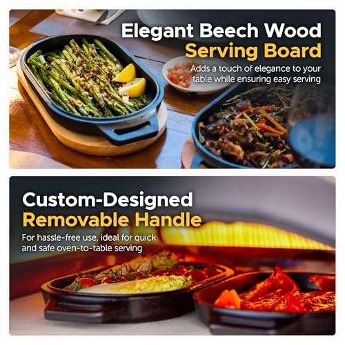 Ooni Cast Iron Grizzler Pan - Grill Frying Pan, 12" x 6" Griddle Plate with Removable Handle and Bamboo Trivet, Pre-Seasoned Non-Stick Oven Safe Cookware, Pizza Oven and BBQ Accessories - Image 5