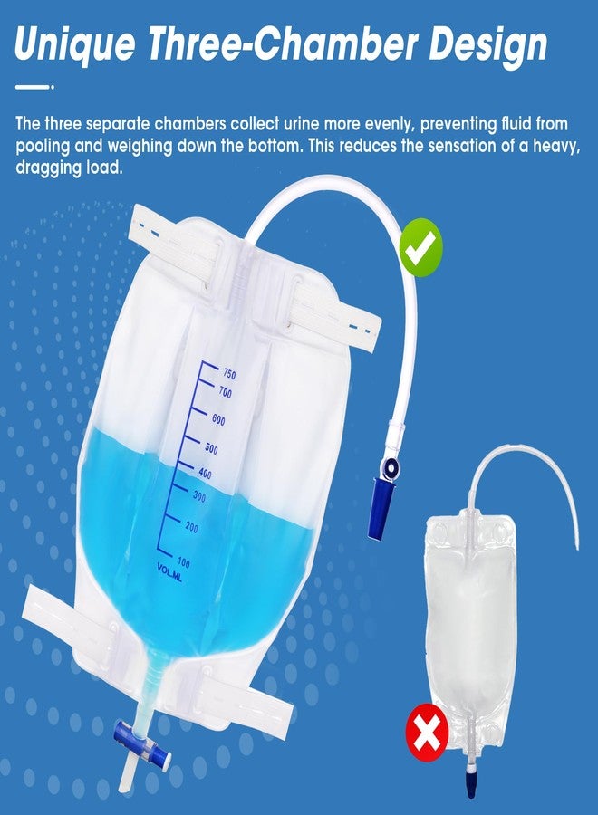 Dedsio Urine Drainage Bags Catheter Leg Bags for Men,3 Pack 750ML Urinary Bags with Flocking Surface, Anti-Reflux Valve, Adjustable Cloth Straps,Easy Drainage Flip Design - Image 2