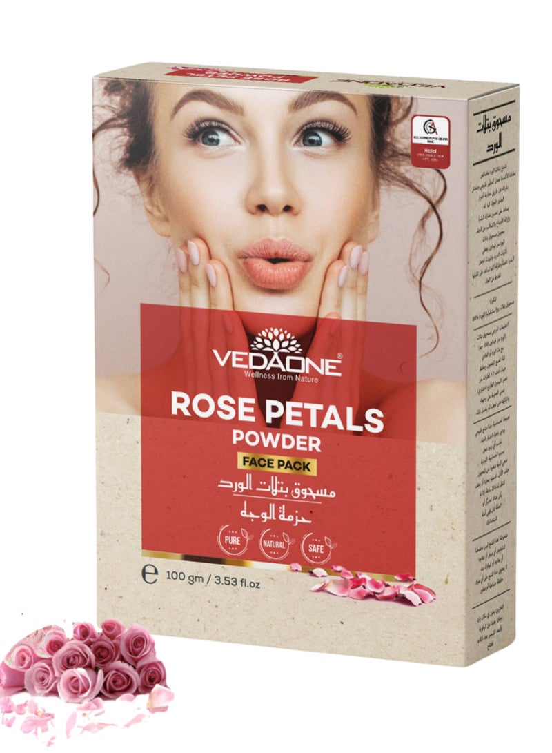 VedaOne Rose Petals Powder Face Pack | 100GM | Natural & Organic | For Men and Women | Rich in Antioxidants & Natural Oils | Shade-Dried | Suitable for All Skin Types - Image 1
