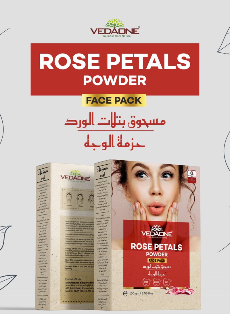 VedaOne Rose Petals Powder Face Pack | 100GM | Natural & Organic | For Men and Women | Rich in Antioxidants & Natural Oils | Shade-Dried | Suitable for All Skin Types - Image 2