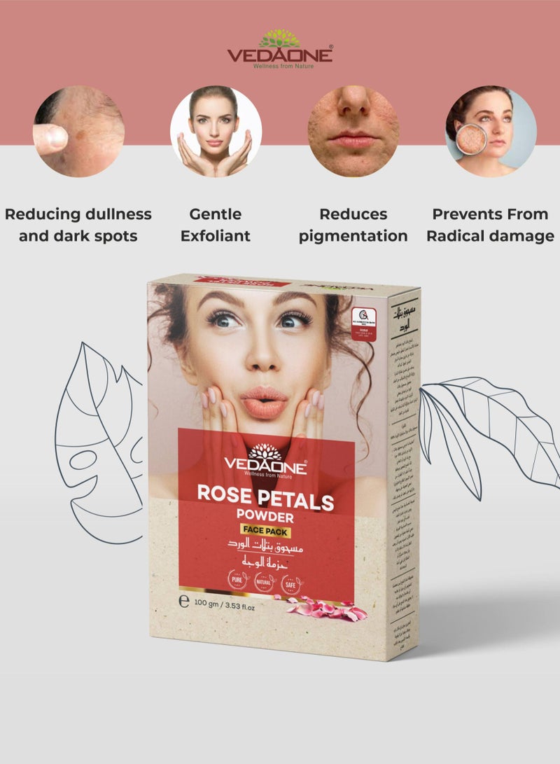 VedaOne Rose Petals Powder Face Pack | 100GM | Natural & Organic | For Men and Women | Rich in Antioxidants & Natural Oils | Shade-Dried | Suitable for All Skin Types - Image 3