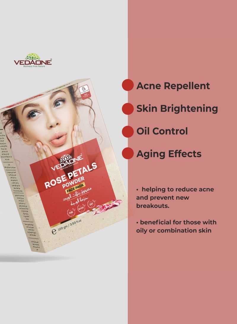 VedaOne Rose Petals Powder Face Pack | 100GM | Natural & Organic | For Men and Women | Rich in Antioxidants & Natural Oils | Shade-Dried | Suitable for All Skin Types - Image 4