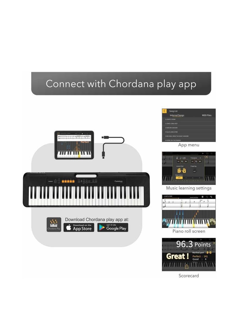 CASIO - Casio Keyboard CT-S100 +Adaptor Casiotone 61-Key Portable Keboard Black | CT-S100 - Image 1