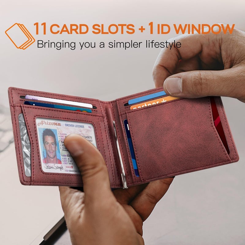 RUNBOX Slim Money Clip Wallets for Men RFID Blocking 11 Card Holder Minimalist Small Leather Bifold Men's Front Pocket Wallet Gift Box - Image 2