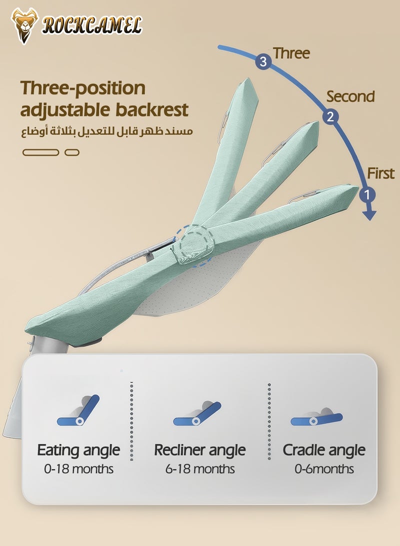 ROCKCAMEL كرسي هزاز متحرك للأطفال الرضع، كرسي هزاز محمول مزود بخمس سرعات للتأرجح، ومؤقت، وجهاز تحكم عن بعد، ومظلة قابلة للإزالة، ومقعد قابل للإمالة وقابل للغسل في الغسالة، كرسي هزاز للأطفال مع ناموسية، لون أخضر - Image 2