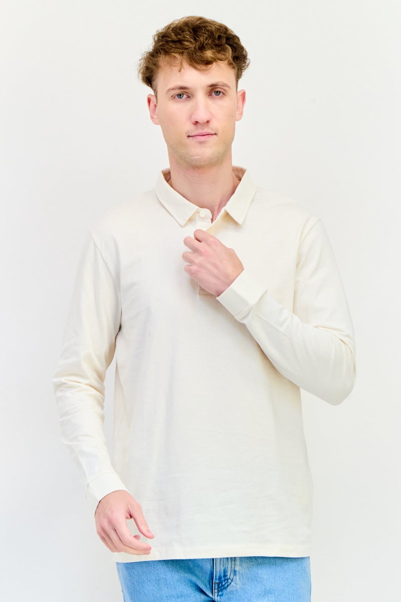 Celio قميص بولو بأكمام طويلة للرجال بتصميم عادي، أبيض فاتح - Image 1