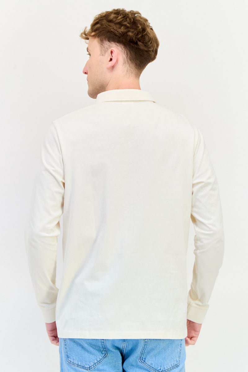 Celio قميص بولو بأكمام طويلة للرجال بتصميم عادي، أبيض فاتح - Image 3