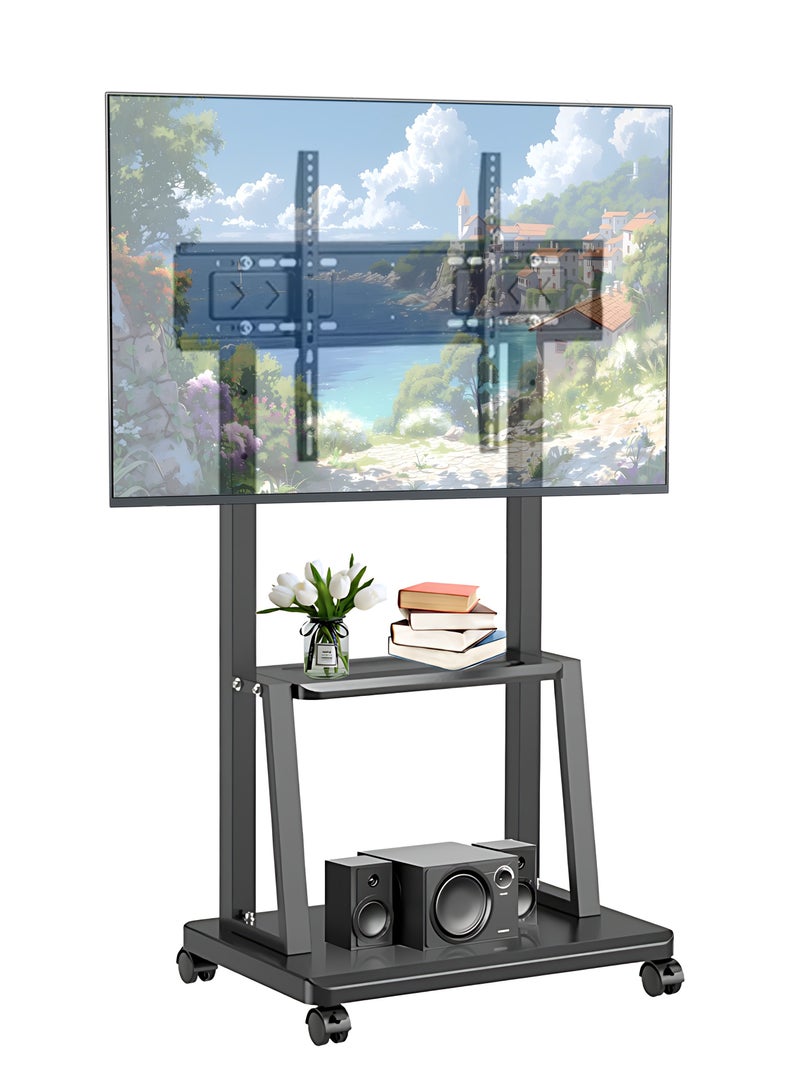 Mobile TV Stand for 32-70 Inch LCD LED Flat/Curved Screen TV Cart Height Adjustment Holds Up to 130 lbs Portable Stand and Laptop Stand for Meeting Room Living Room Entertainment Room  - Image 1