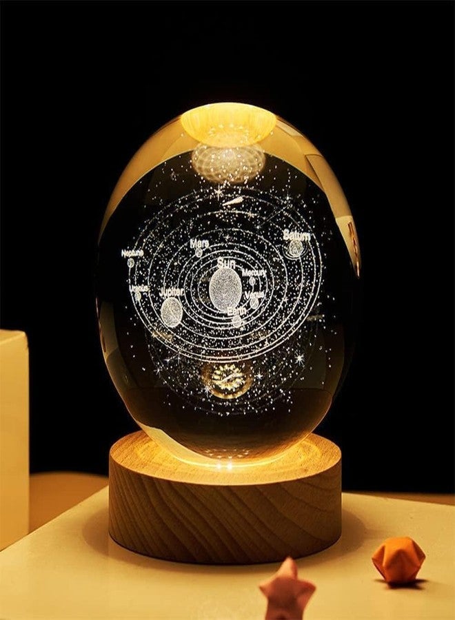 Fruhrer 3D Galaxy Crystal Ball Night Lamp,Creative Engraved Crystal Ball Night Light,USB Table LED Wooden Crystal Ball for Home Office Decoration Birthday Gift Adults (Galaxy) - Image 1