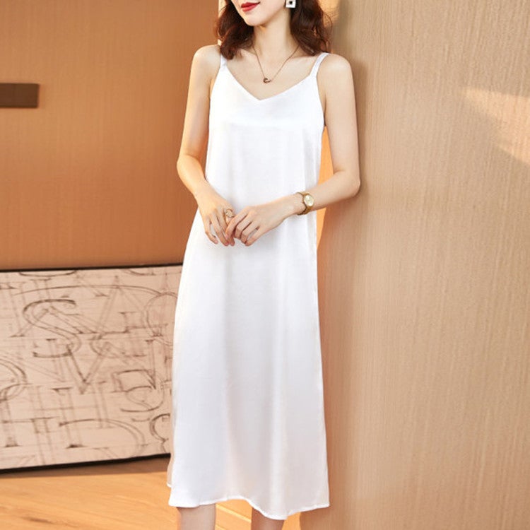 2022 French Satin Slip Dress Mid-Length Spring Summer Gold  - Image 2