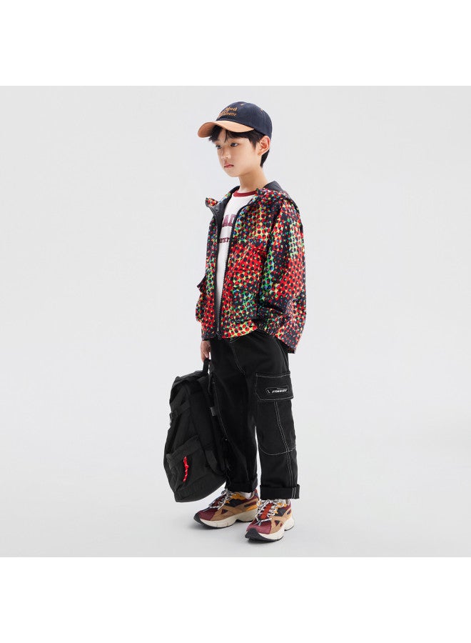 Rainbow Print】 Boys' Waterproof Jacket 2025 Spring/autumn Hooded Oversized Top Children's Outdoor Softshell Jacket - Image 5