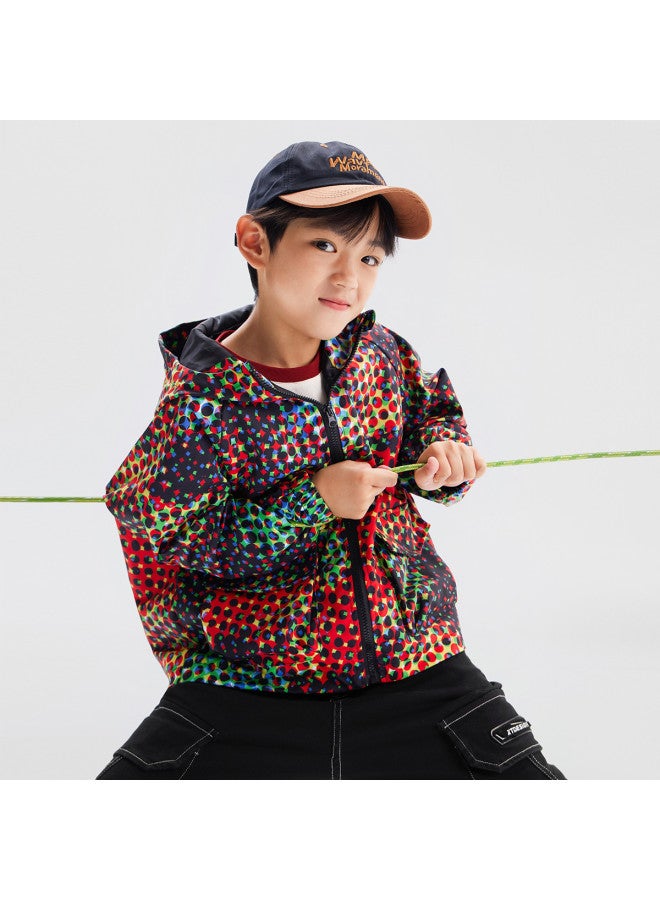 Rainbow Print】 Boys' Waterproof Jacket 2025 Spring/autumn Hooded Oversized Top Children's Outdoor Softshell Jacket - Image 3