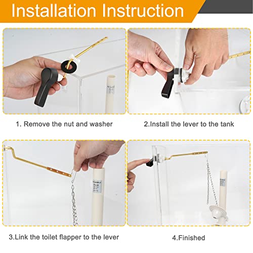 Hibbent Universal Metal Side Mount Toilet Handle Replacement Kit, Brass Toilet Flush Tank Lever with Stainless Steel Flapper Chains for Most Toilets, Oil-Rubbed Bronze - Image 5