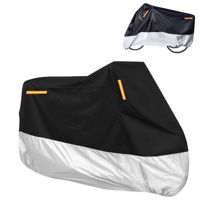 Foxtell Premium Adult Tricycle Cover, Fit All 3-Wheel Bike or Motorcycles Outdoor and Indoor Storage, 104" L x 43.3" W x 49" H (Black & Silver, 210D) - Image 2