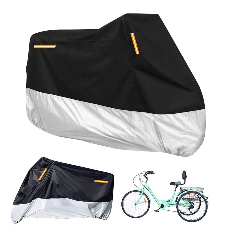 Foxtell Premium Adult Tricycle Cover, Fit All 3-Wheel Bike or Motorcycles Outdoor and Indoor Storage, 104" L x 43.3" W x 49" H (Black & Silver, 210D) - Image 1