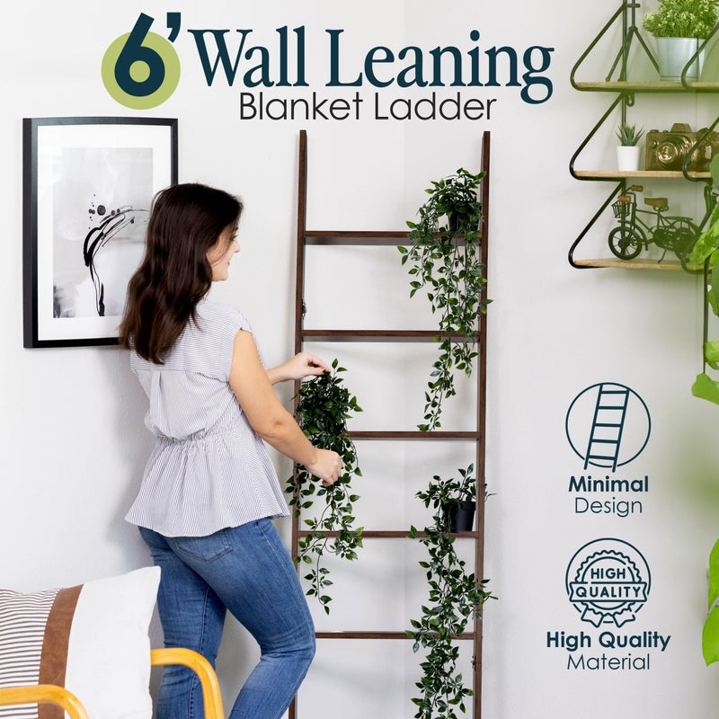 RELODECOR Blanket Ladder for Living Room and Bedroom, 5ft 8 inch, 6-Tier Wall Leaning Laminate Snag Free Construction (Rustic Hickory) Rustic Decorative Farmhouse Blanket Storage, Quilt Rack, Ladder Shelf - Image 5