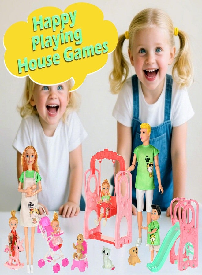 ebuddy Family Dolls Playset with Slide Swing and Baby Stroller - 7 People, Pets & Accessories for 3-12 Years Old Toddler Gift - Image 4