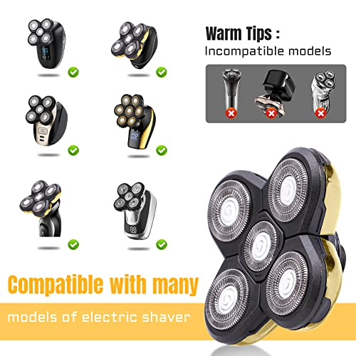 Woopower Shaver Blade Heads, 5 Heads Beard Cutter Replacement Blade Easy Install Electric Razor Shaver Head for Head and Face (Gold) - Image 3