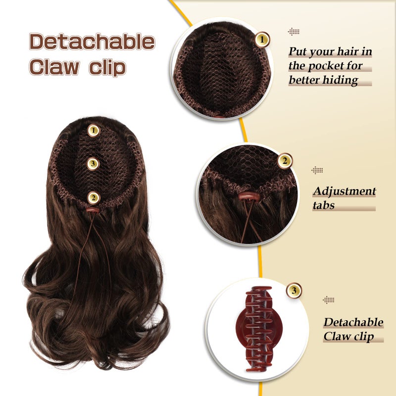 SOFEIYAN 13" Ponytail Extension Long Curly Ponytail Clip in Claw Hair Extension Natural Looking Synthetic Hairpiece for Women, Ash Brown to Blonde - Image 5