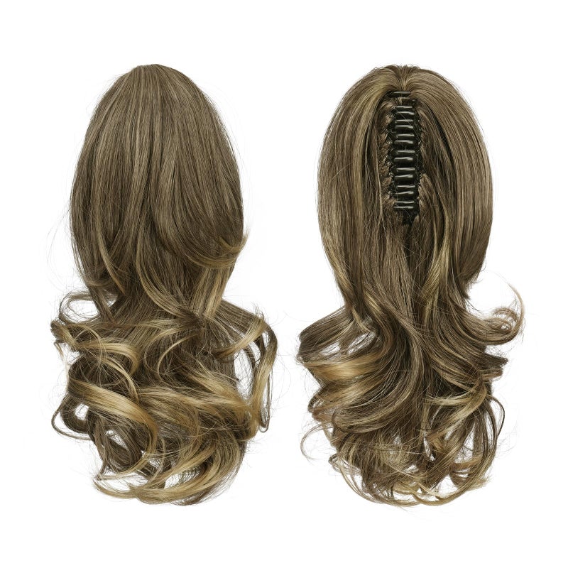 SOFEIYAN 13" Ponytail Extension Long Curly Ponytail Clip in Claw Hair Extension Natural Looking Synthetic Hairpiece for Women, Ash Brown to Blonde - Image 2