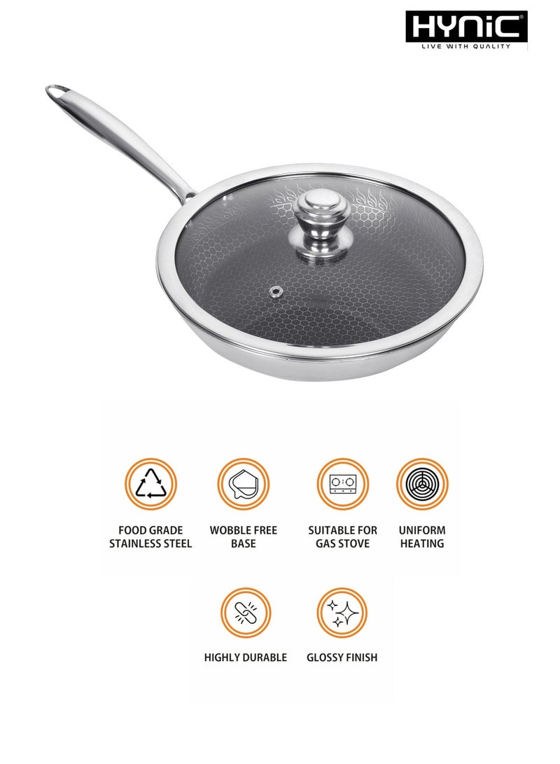 Hynic Tri-Ply Stainless Steel Frypan/Wok Pan, 26cm Honeycomb Non-Stick Induction Compatible Cookware, Durable & Rust-Free - Image 2
