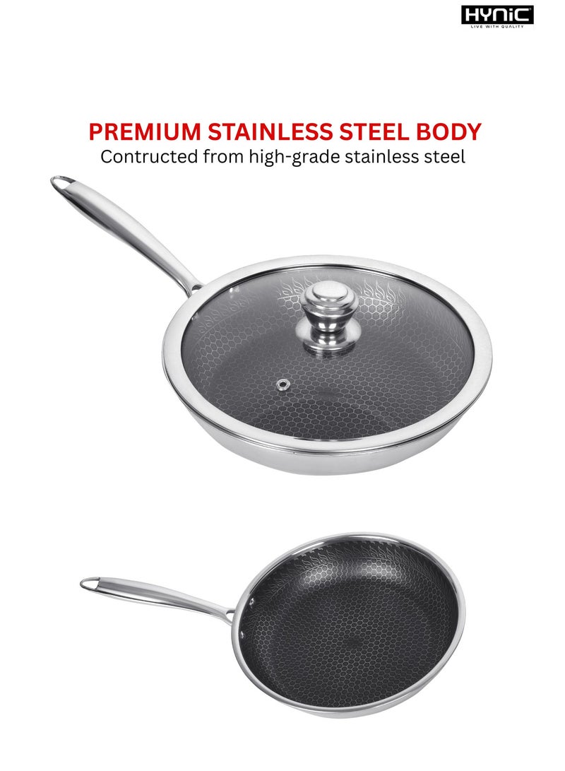 Hynic Tri-Ply Stainless Steel Frypan/Wok Pan, 26cm Honeycomb Non-Stick Induction Compatible Cookware, Durable & Rust-Free - Image 3
