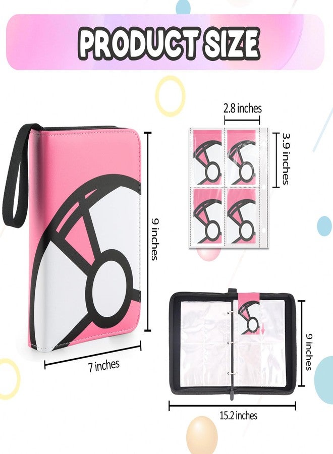 LOYEE Trading Card Binder 4-Pockets, 400 Pockets Card Holder with 50 Removable Sleeves, Large Capacity & Waterproof Zipper Album Holder for Trading Card Collector，Portable Card Album Book for Card-Pink - Image 2