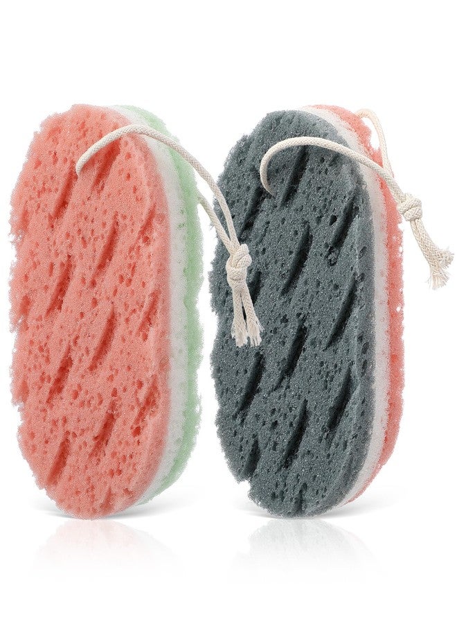 Matwsec 2PCS Shower Sponge for Body, Bath Sponges for Women, Body Sponges for Shower Reusable Sponge Loofah Fiber Exfoliating for Women Men 2 Colors - Image 1
