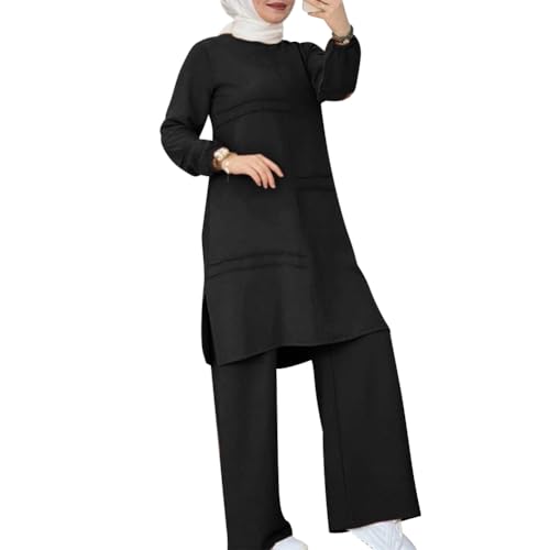 ODIZLI Abaya Kaftans for Women Modern Elegant Dubai Caftan Arabic Party Wear Beach Kaftan Dress Top Wide Leg Pants Prayer Clothes for Muslim Women Muslim Clothes Eid Ramadan Outfit Black cc S - Image 1