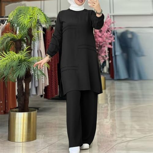 ODIZLI Abaya Kaftans for Women Modern Elegant Dubai Caftan Arabic Party Wear Beach Kaftan Dress Top Wide Leg Pants Prayer Clothes for Muslim Women Muslim Clothes Eid Ramadan Outfit Black cc S - Image 3