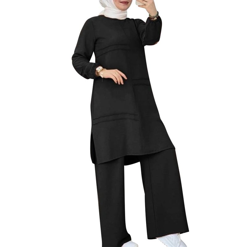 ODIZLI Abaya Kaftans for Women Modern Elegant Dubai Caftan Arabic Party Wear Beach Kaftan Dress Top Wide Leg Pants Prayer Clothes for Muslim Women Muslim Clothes Eid Ramadan Outfit Black cc S - Image 5
