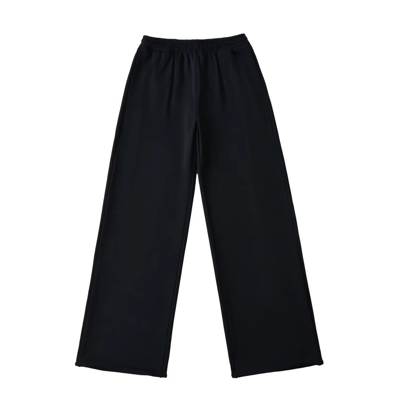 American Solid Color Sports Pants Womens 2024 New Loose Lazy Dummy Straight Casual Wide-leg Pants Black 